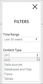 Menu di filtro con opzioni per intervallo di tempo e tipo di contenuto