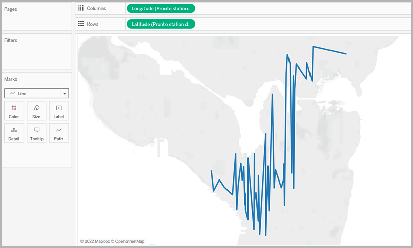 Mappa con numerose linee che collegano punti sulla costa.