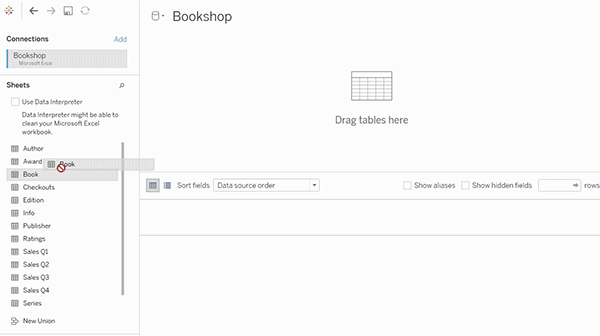 Per creare un modello multi-tabella, trascina le tabelle nel livello logico del canvas della pagina Origine dati.