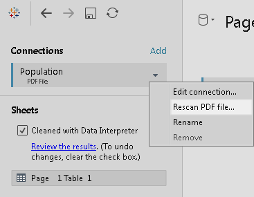 Opzione del menu a discesa per eseguire nuovamente la scansione del file PDF.