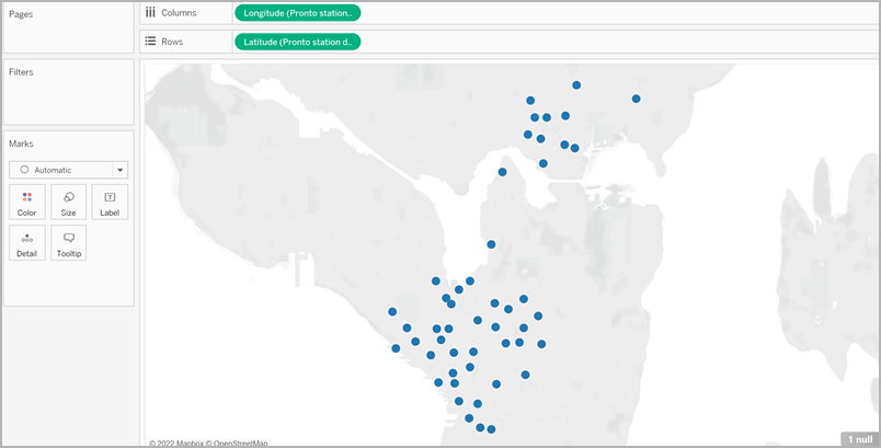Semplice mappa a punti delle località di Seattle.