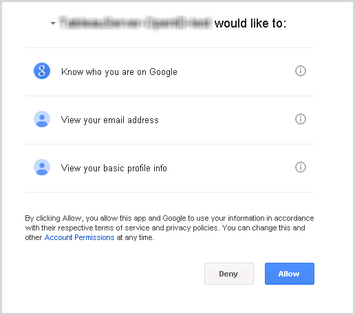 Modulo Google per consentire o negare l’accesso.