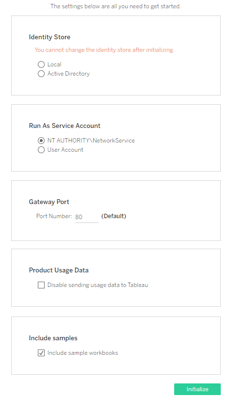 Modulo di configurazione con impostazioni di installazione personalizzabili.