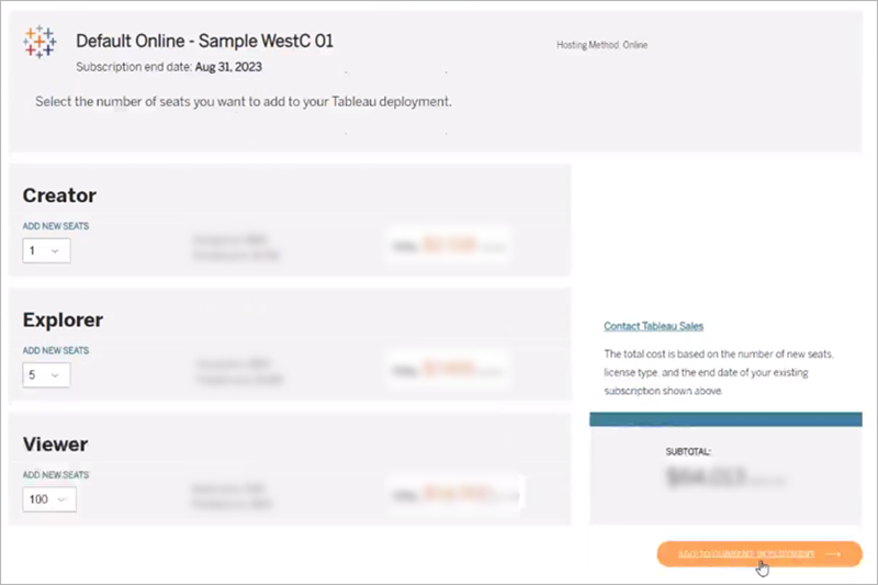 Tableau 展開に新しいシートを追加するためのフォーム。