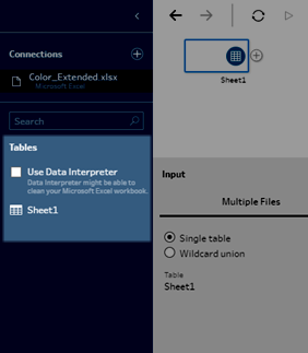 Tableau Prep の [接続] ペインにある [Data Interpreter の使用] チェック ボックス。
