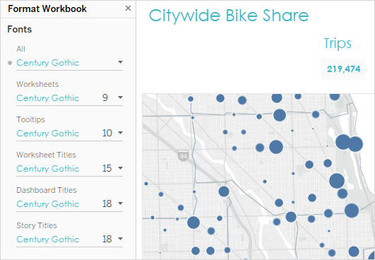 シカゴの自転車シェアリング利用者の行動を示す、書式が再設定された地図、棒グラフ、折れ線グラフ。