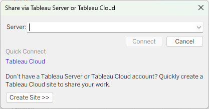 Tableau Server 또는 Tableau Cloud를 통해 공유 대화 상자
