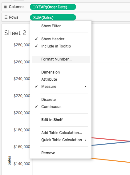 숫자 서식을 지정하는 옵션이 있는 측정값의 상황에 맞는 메뉴입니다.