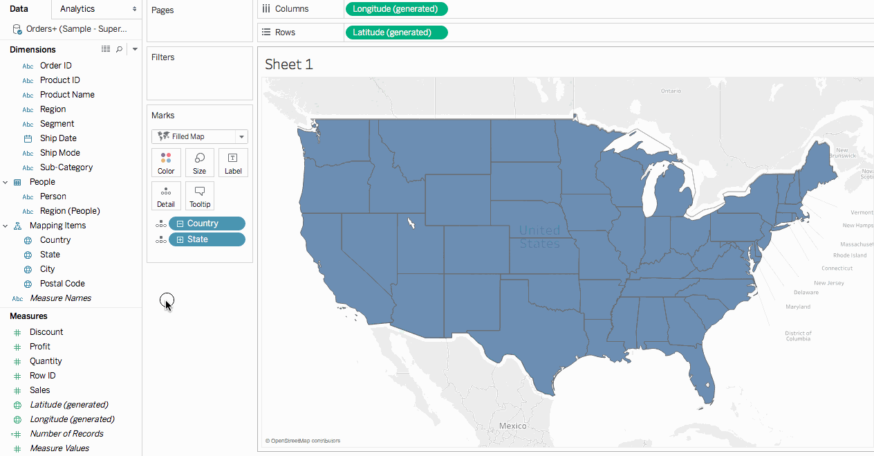 매출을 색상으로 끌어와 맵의 색을 구분합니다.