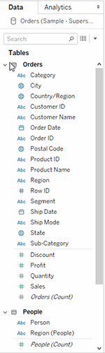 필드를 그룹화하여 데이터 패널의 폴더에 배치합니다.