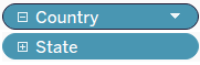 'Country'라고 레이블 지정된 드롭다운 단추와 'State'라고 레이블 지정된 '추가' 단추입니다.
