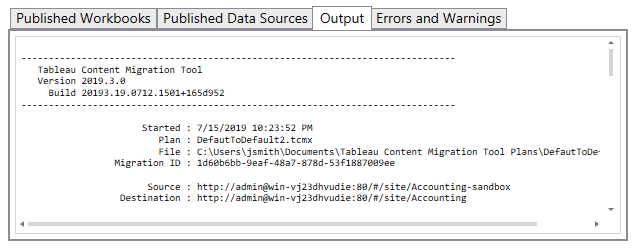 Tableau Content Migration Tool 실행에 대한 정보입니다.