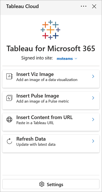Microsoft 365 추가 기능의 비주얼리제이션 또는 메트릭 삽입 옵션