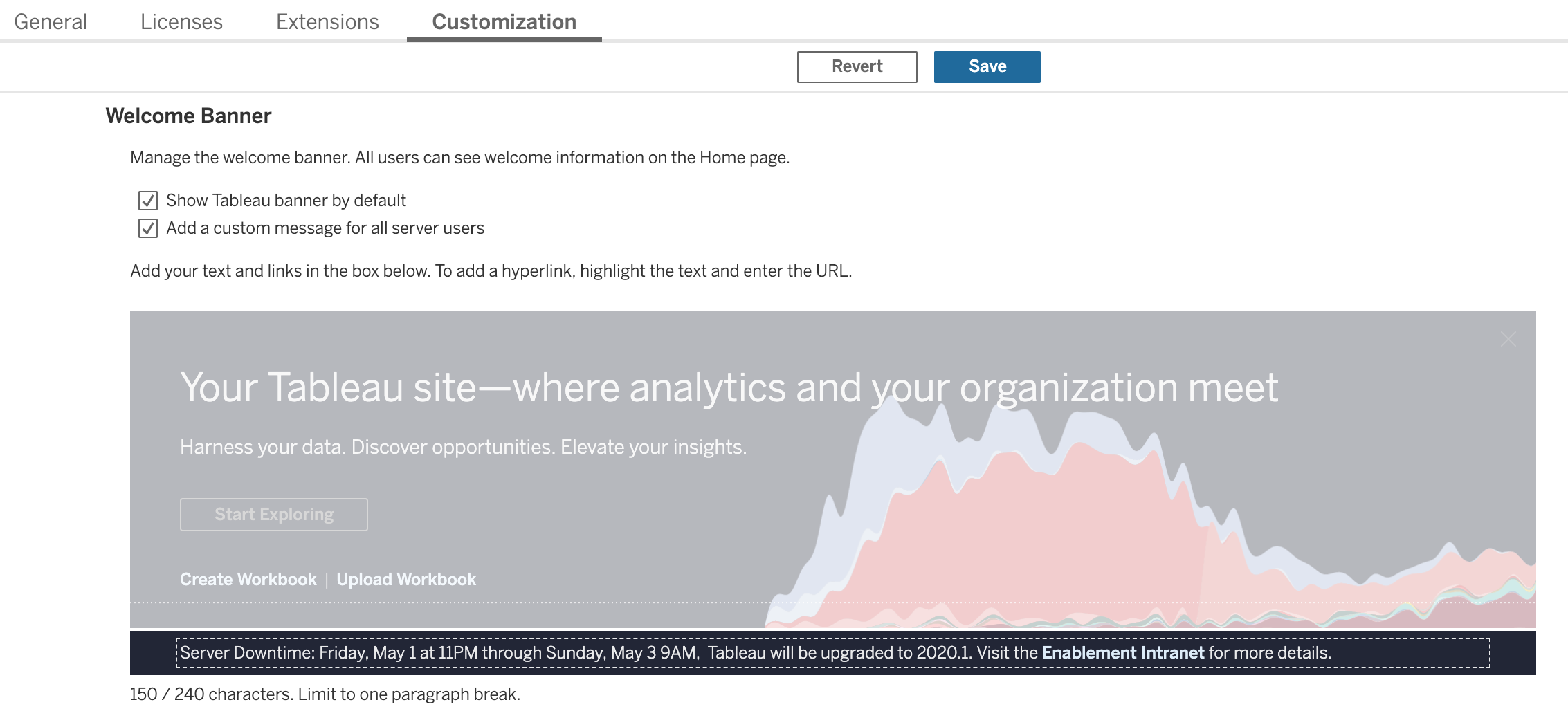 Um banner cinza com um gráfico de linhas e o texto "Seu site do Tableau — onde a análise e sua organização se encontram".