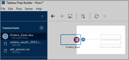 A interface de fluxo do Tableau Prep Builder mostrando a etapa de limpeza sugerida.
