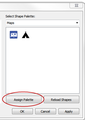 Interface para selecionar e atribuir uma paleta de formas de mapa.