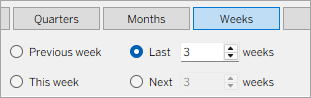 Um menu suspenso com opções para filtrar por datas relativas, incluindo a semana anterior, futura ou atual.
