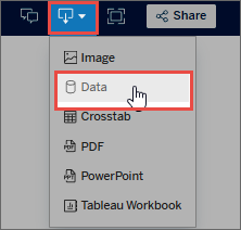 Um cursor seleciona “Dados” no menu suspenso Download.
