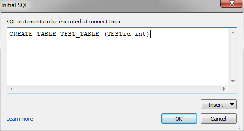 Configuração inicial de SQL com um campo de texto para inserir instruções SQL.
