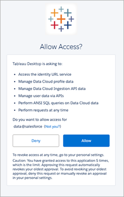 Formuläret Tillåt åtkomst som visas när du loggar in på Data Cloud.