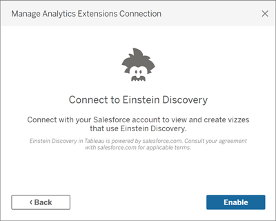 En dialogruta med ett meddelande om att ansluta till Einstein Discovery.