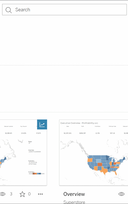 Användare med Viewer-rollen kan söka efter vyer och arbetsböcker i Tableau Cloud.