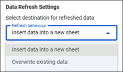 ตัวเลือกการรีเฟรชข้อมูลในส่วนเสริม Tableau สําหรับ Google Workspace