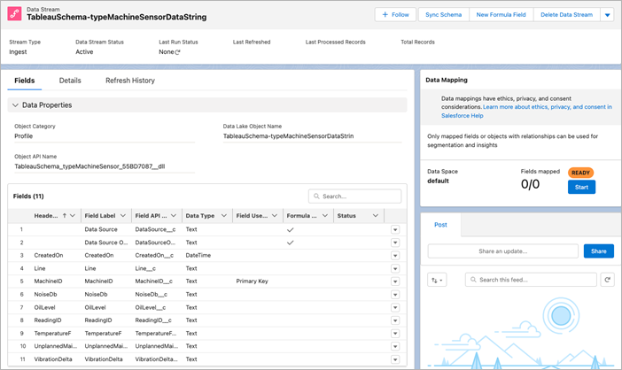 หน้าสตรีมข้อมูลใน Salesforce Data Cloud