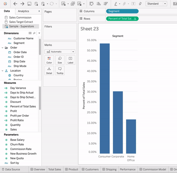 ภาพเคลื่อนไหวแสดงการลากการวัดผลไปยังแถบ