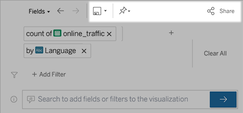 ตัวเลือกบันทึก ปักหมุด และแชร์ที่ไฮไลต์อยู่ในแถบเครื่องมือ “สอบถามข้อมูล”