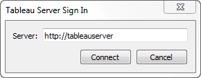 ตัวอย่างชื่อเซิร์ฟเวอร์ Tableau ตามที่แสดงในกล่องโต้ตอบลงชื่อเข้าใช้สำหรับ Tableau Server