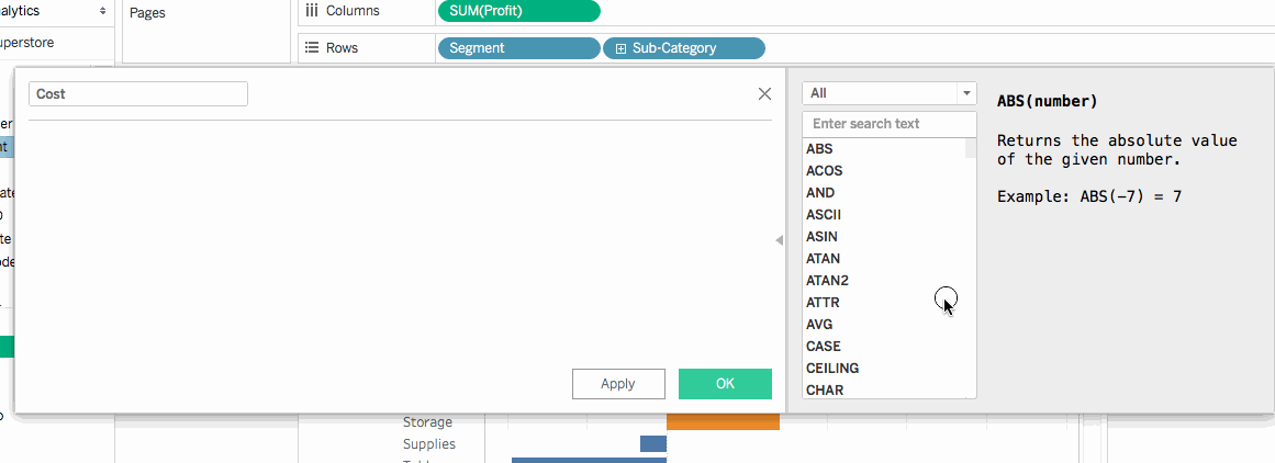 使用 Tableau 中的运算符创建计算字段。