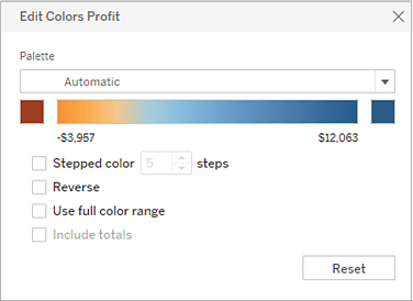 “编辑利润度量的颜色”窗口的颜色，其中“自动”调色板处于选中状态。