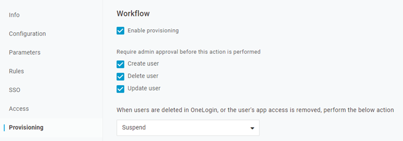 OneLogin 入口網站為 Tableau Cloud 設定的「佈建」頁面圖片