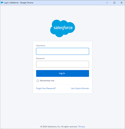 Salesforce 登入頁面，包含使用者名稱和密碼欄位以及藍色登入按鈕。