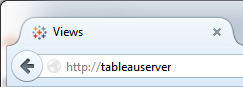 網際網路瀏覽器網址列中顯示的 Tableau 伺服器名稱範例。